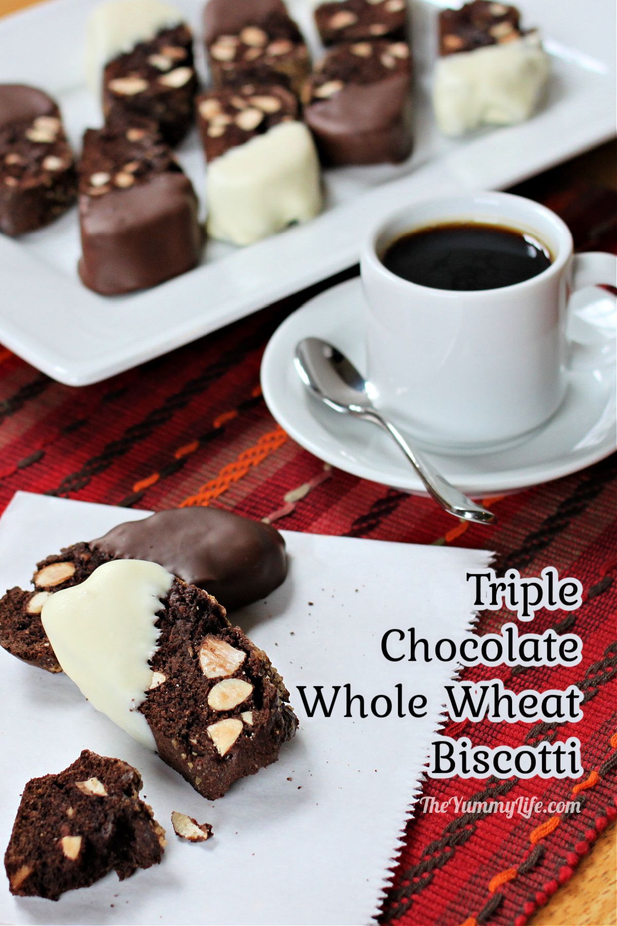 Triple Chocolate Whole Wheat Biscotti with Almonds