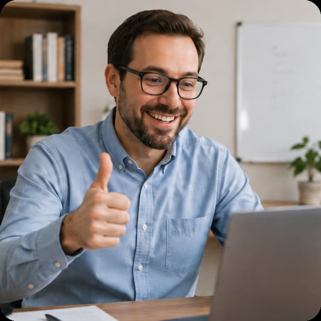 A teacher giving a thumbs-up during an online class