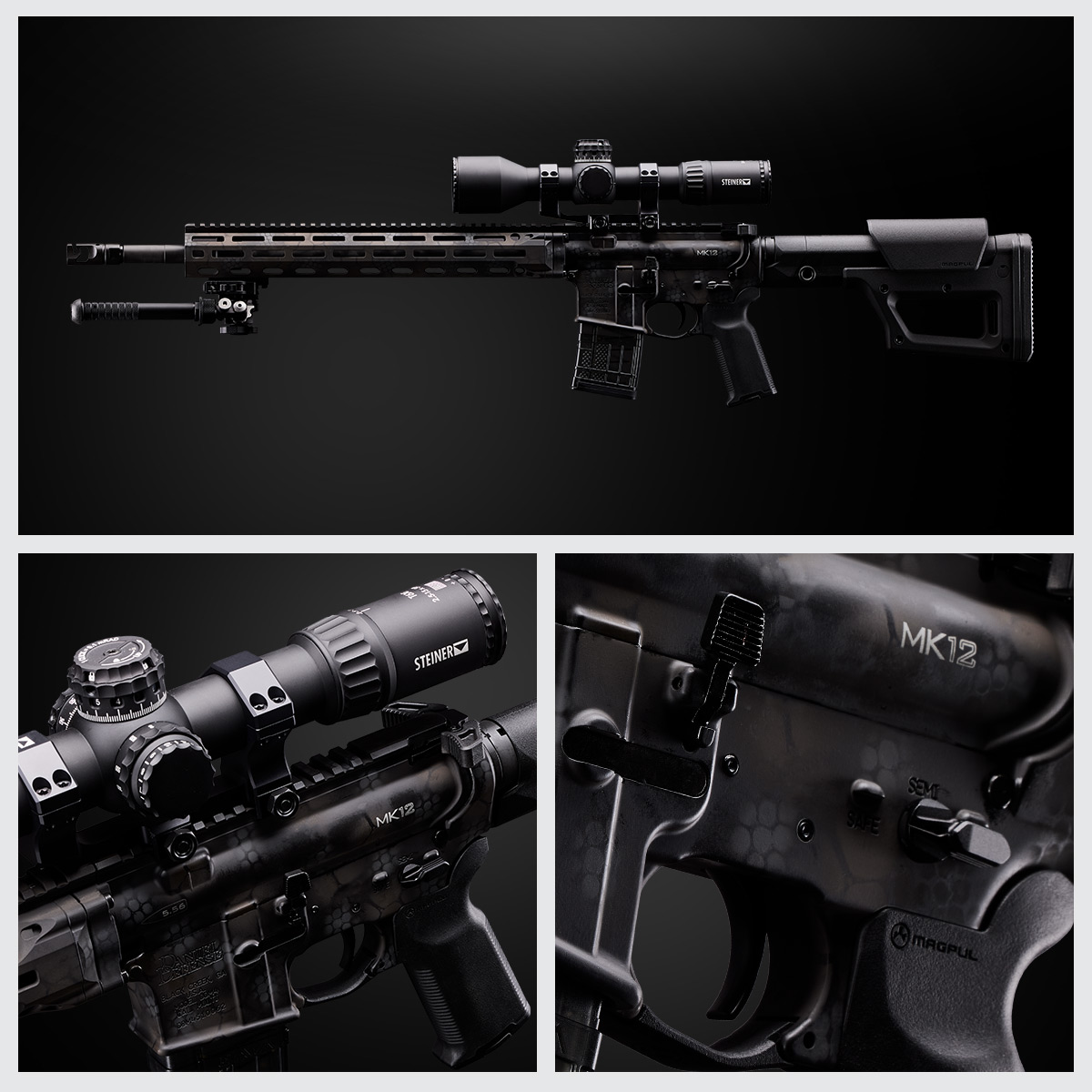 Take a look. A grid of four detail shots featuring the MK12 Archer build.