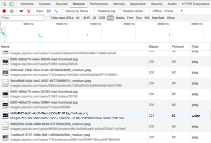 WebP image example in network panel WebP image example in network panel