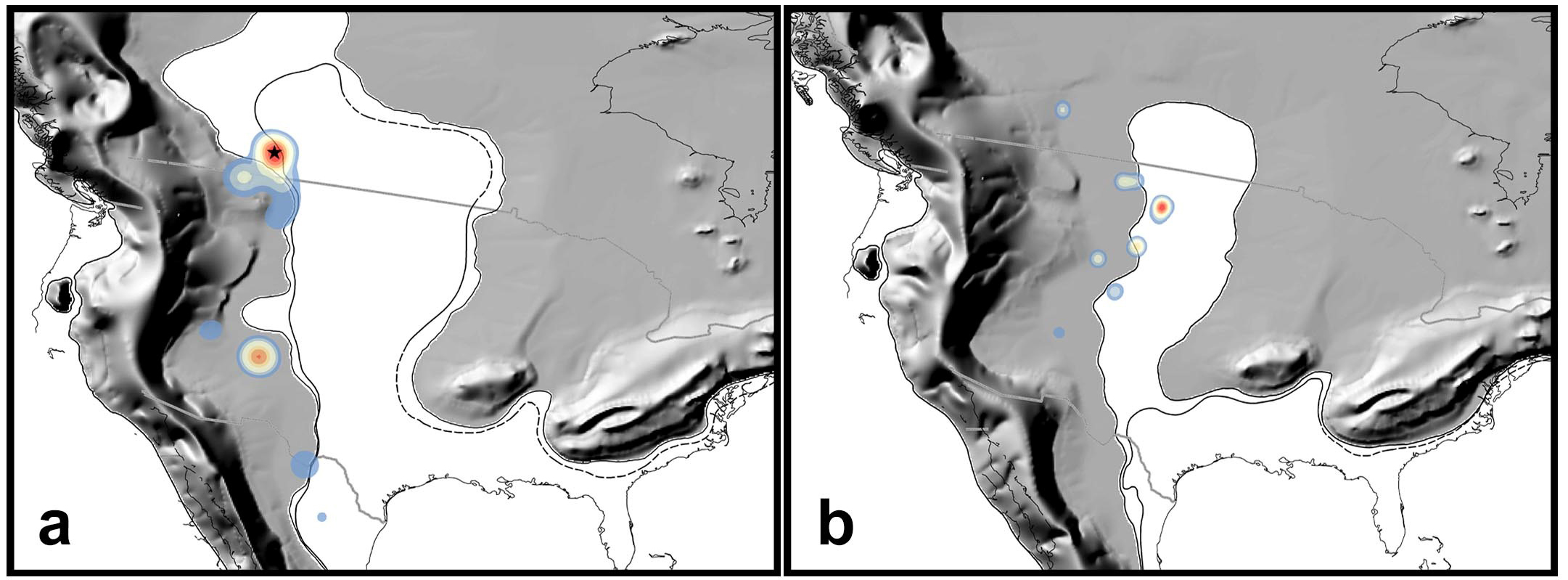 Dinosaur fossil clusters - Latest Cretaceous of North America Dinosaur fossil clusters - Latest Cretaceous of North America