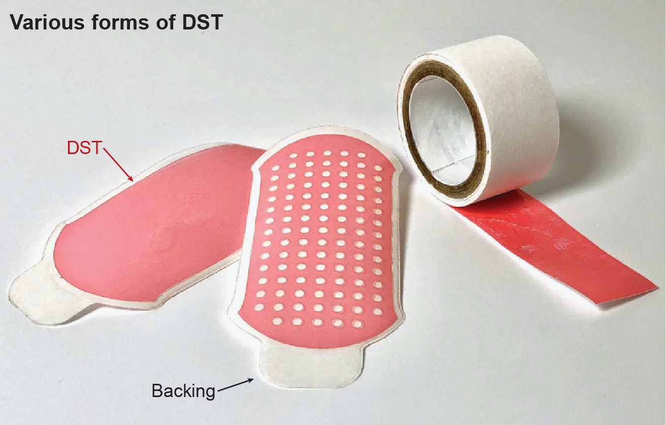 Dry doublesided tape for adhesion of wet tissues and devices