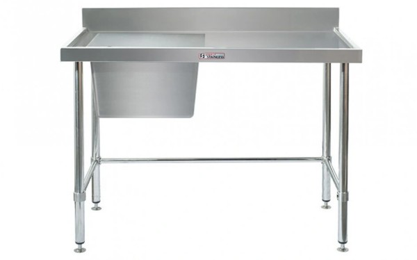 Simply Stainless SS05.1200L LB Single Sink Bench 1200x600x900mm Left Hand Bowl with Leg Brace