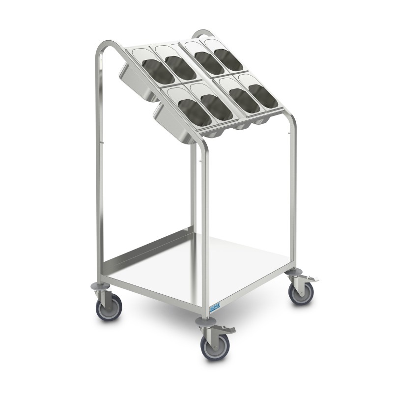 Hupfer BTW-8XGN Cutlery and Tray Trolley with 8 x GN containers and shelf under.