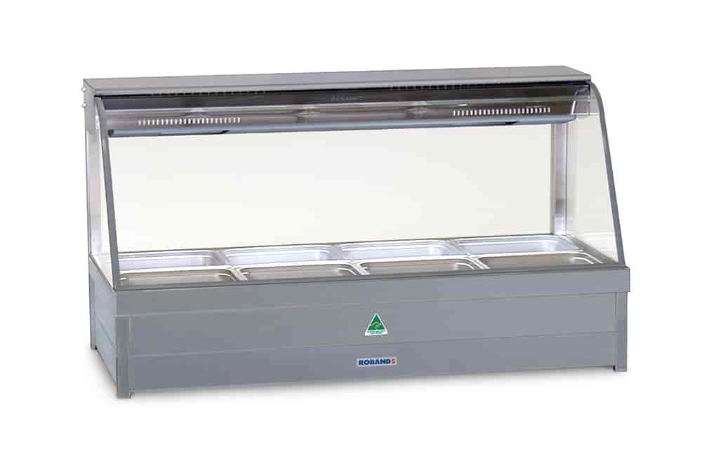 Roband C26RD Curved Glass Hot Food Display Bar, 12 pans double row with roller doors