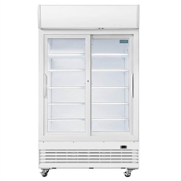 Polar GE581-A G-Series Sliding Door Upright Display Cooler with Light Box 950Ltr