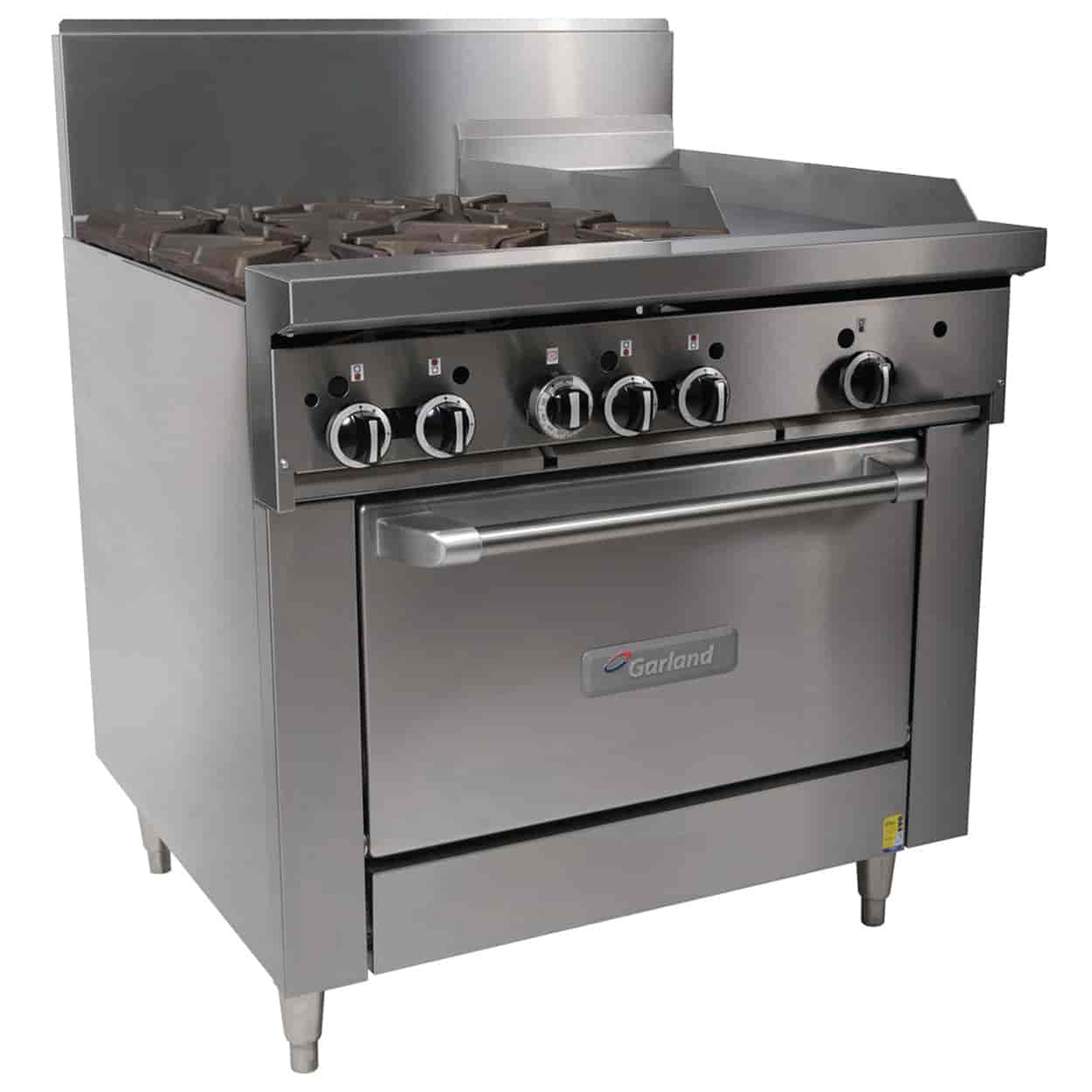 Garland GF36-4G12R-NG Restaurant Range 900mm Wide 4 Burner 300mm Griddle w Oven Nat Gas