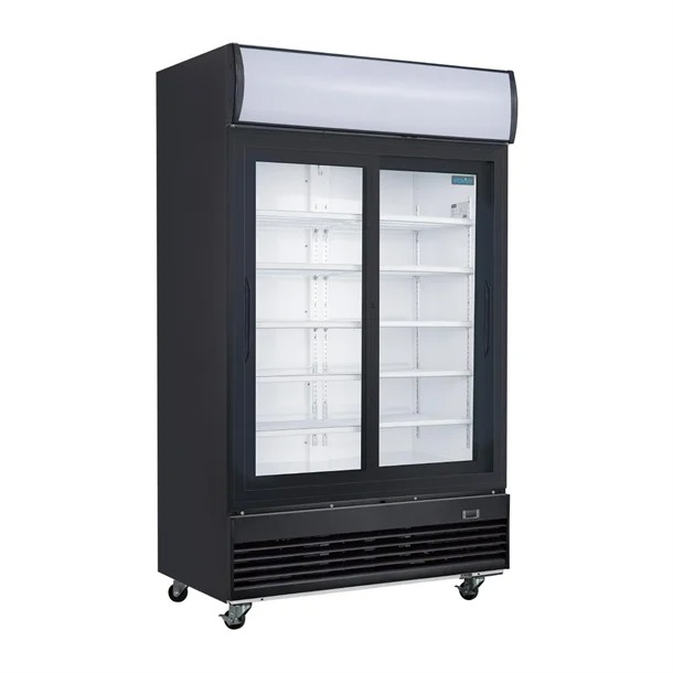 Polar GM814-A G-Series Upright Sliding Door Display Cooler with Light Box 950Ltr Black