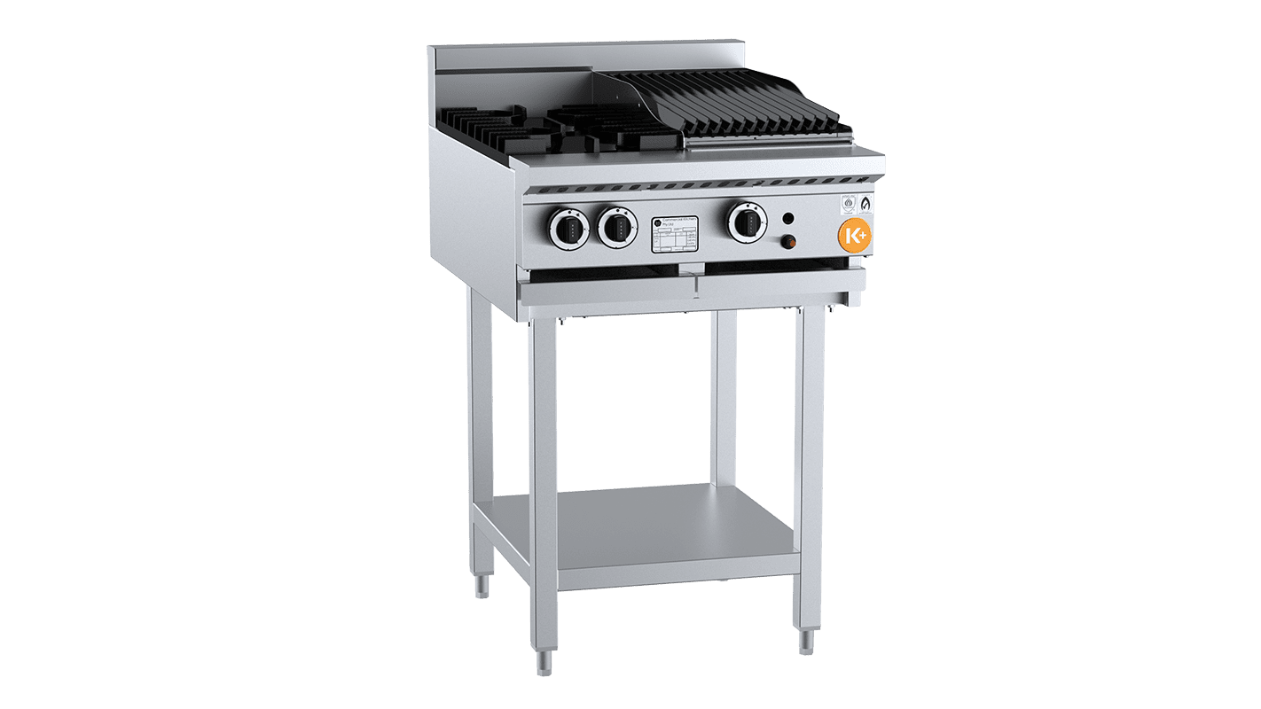 B&S K+ Combination Two Open Burners & 300mm Char Broiler On Stand KBT-SB2-CBR3