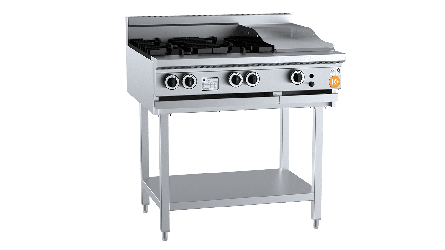 B&S K+ Combination Four Open Burners & 300mm Grill Plate On Stand KBT-SB4-GRP3