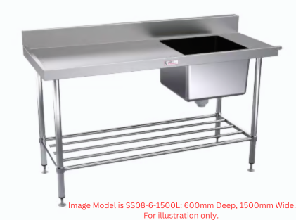 Simply Stainless SS08.0900L 600 Series Left Hand Single Sink Dishwasher Inlet Bench 900mm