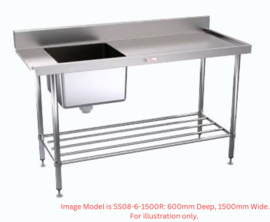 Simply Stainless SS08.0900R 600 Series Right Hand Single Sink Dishwasher Inlet Bench 900mm
