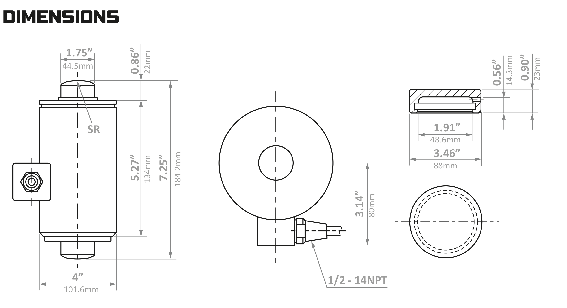 Berman BLSCA compression load cell dimensions drawing (all capacities)