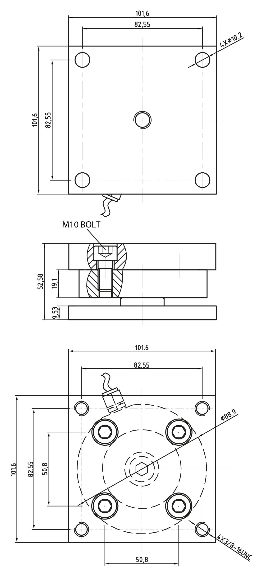 Berman BTWM-10K 10,000 lb Compression Disk Load Cell dimensions drawing