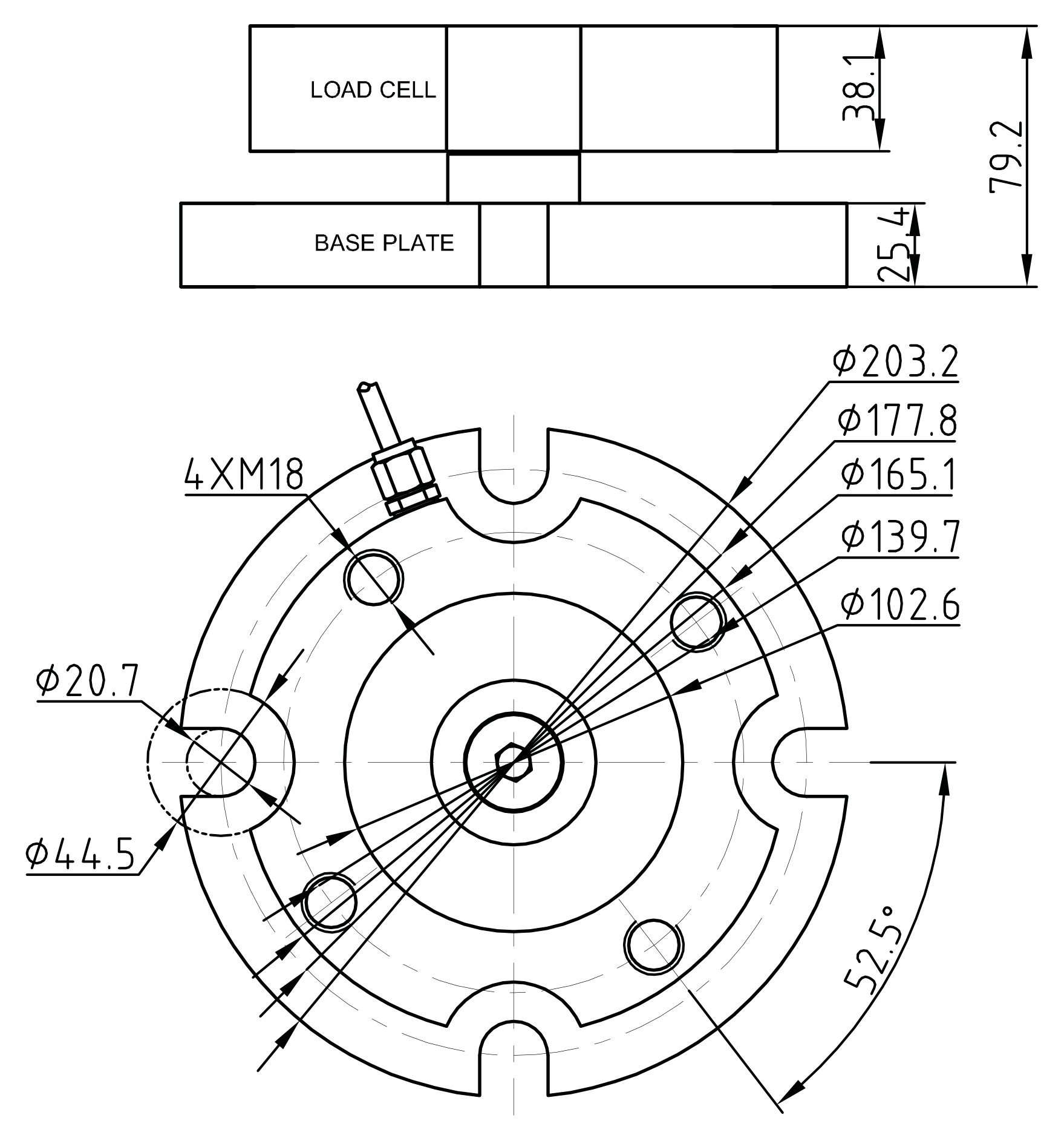Berman BTWM-100K 100,000 lb Compression Disk Load Cell dimensions drawing