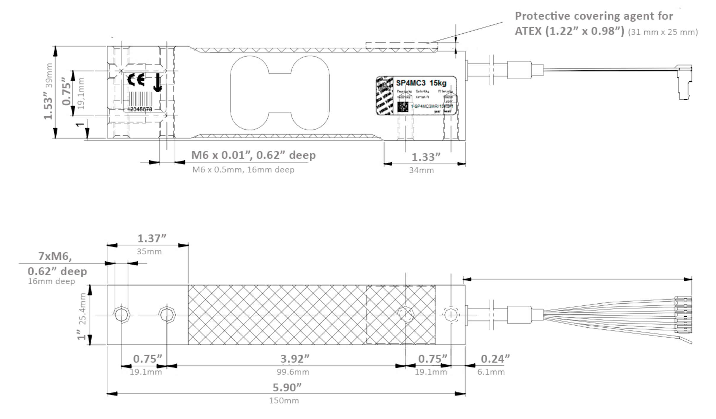 Dibujo de dimensiones: HBM SP4MC3MR-5kg 1-SP4MC3MR/5KG-1 Single Point Load Cell