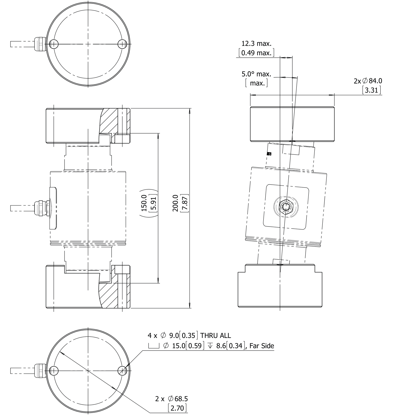 Load Cup Set for ASC2 and DSC2 Load Cells, Self-Aligning Stainless Steel Mount 9ASC2-X-NC-00X dimensions drawing