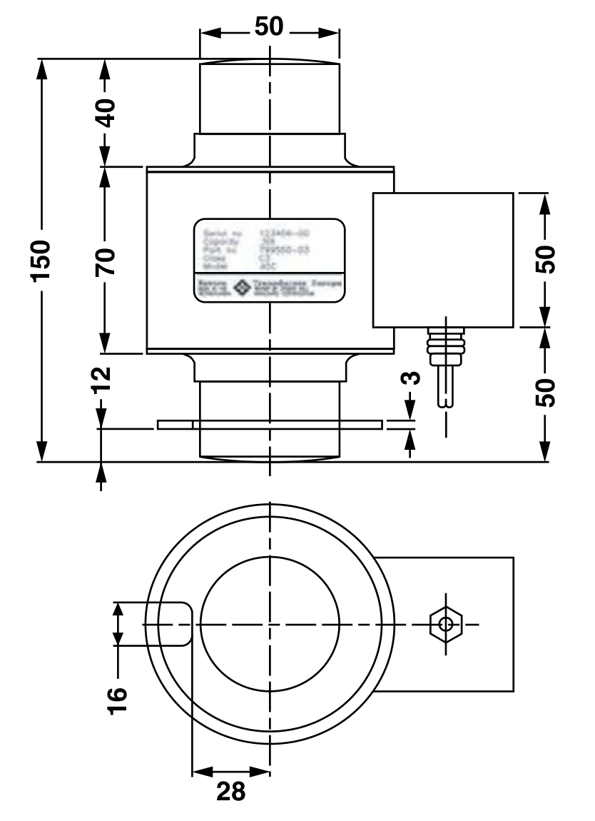 Revere DSC Digital Compression Load Cell dimensions drawing