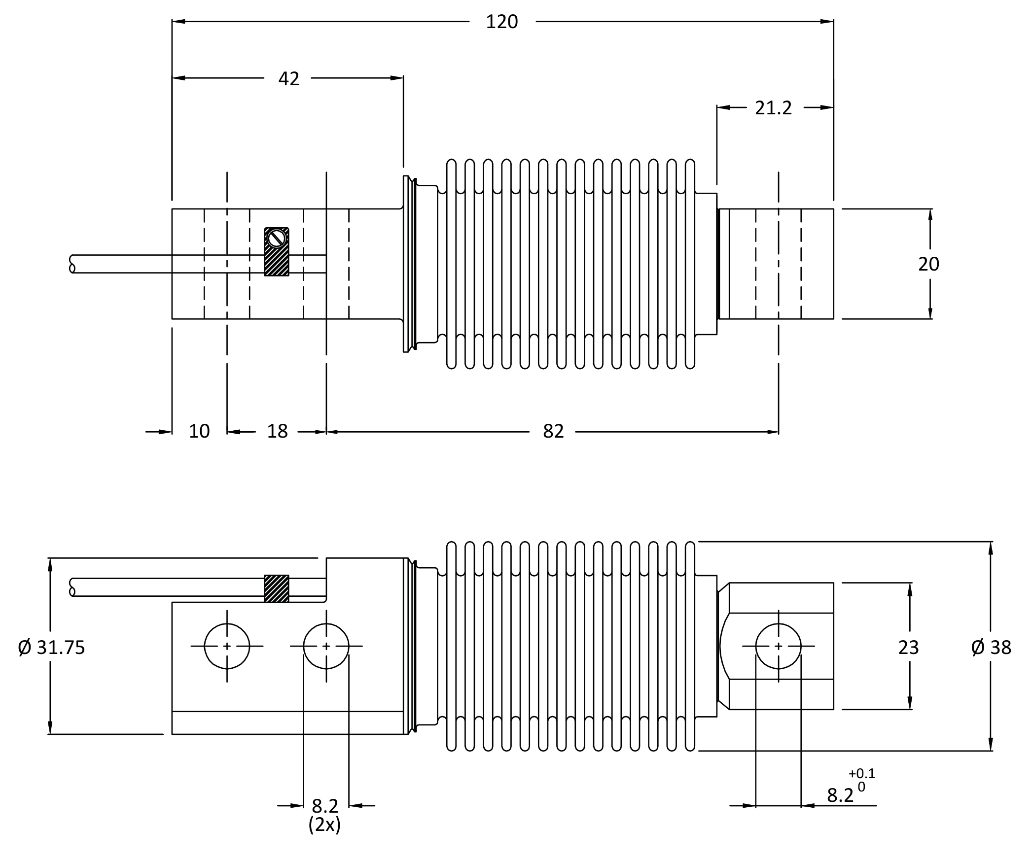 Revere SHBXR-10kg Shear Beam Load Cell dimensions drawing