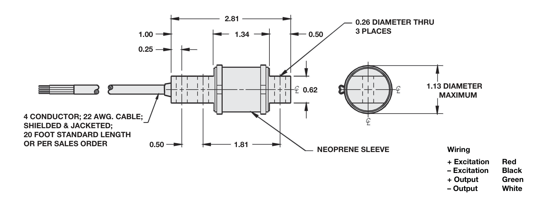 Sensortronics 60040-500lb 60040-500L-NC-04F Shear Beam Load Cell dimensions drawing