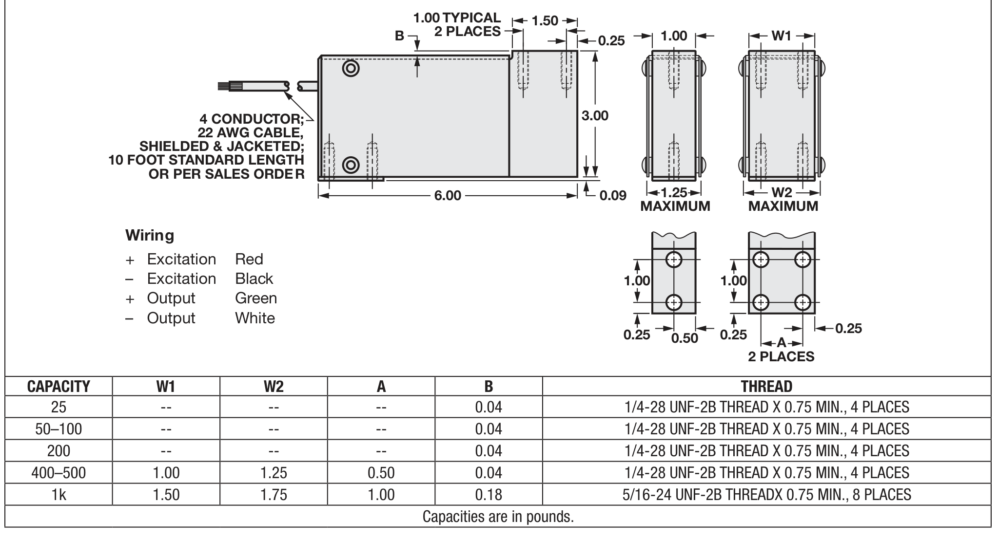 Sensortronics 60048-100lb 60048-100L-NC-01F Single Point Load Cell dimensions drawing