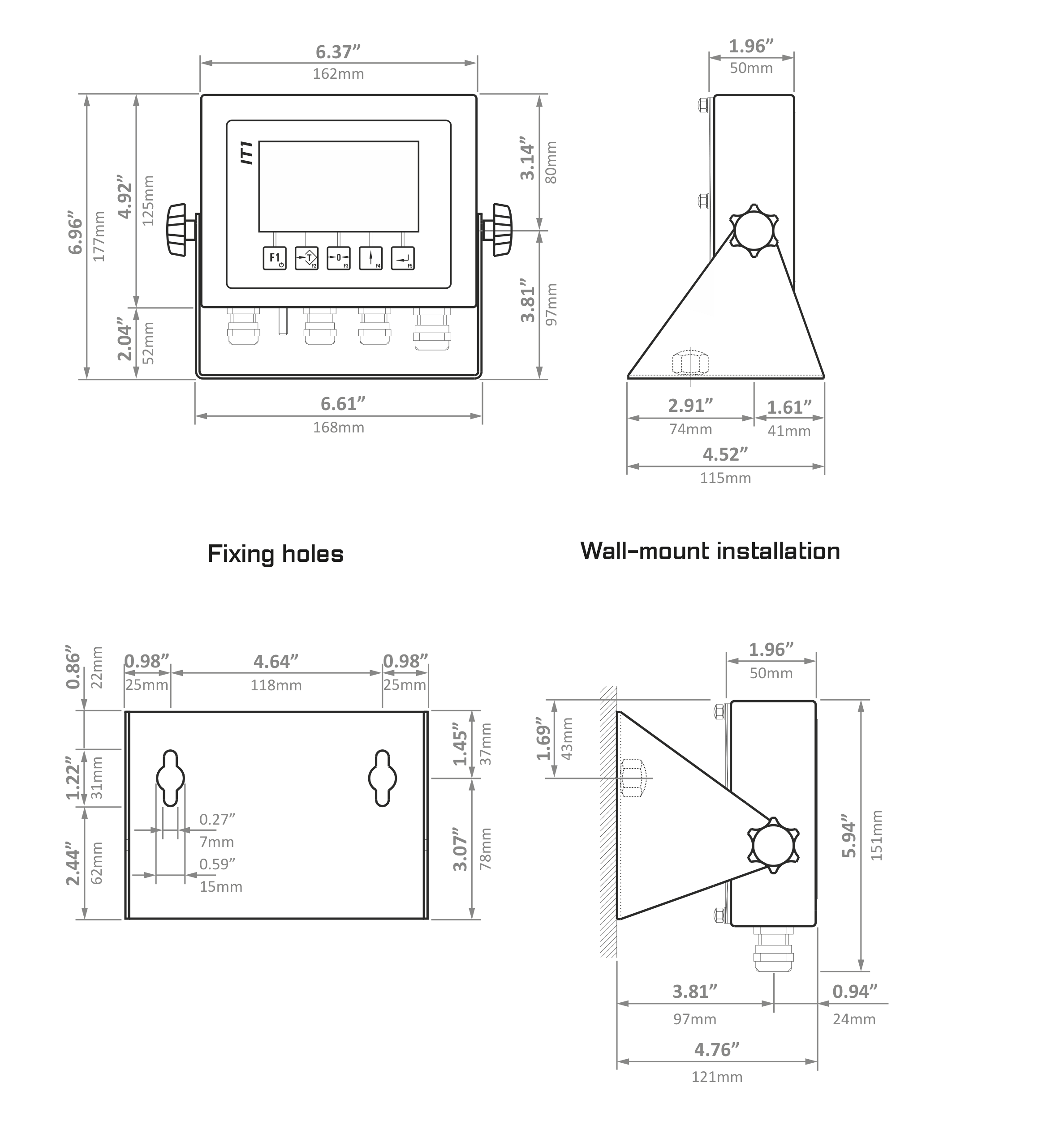 WT1 Weight Indicator Stainless Steel IP69K dimensions drawing