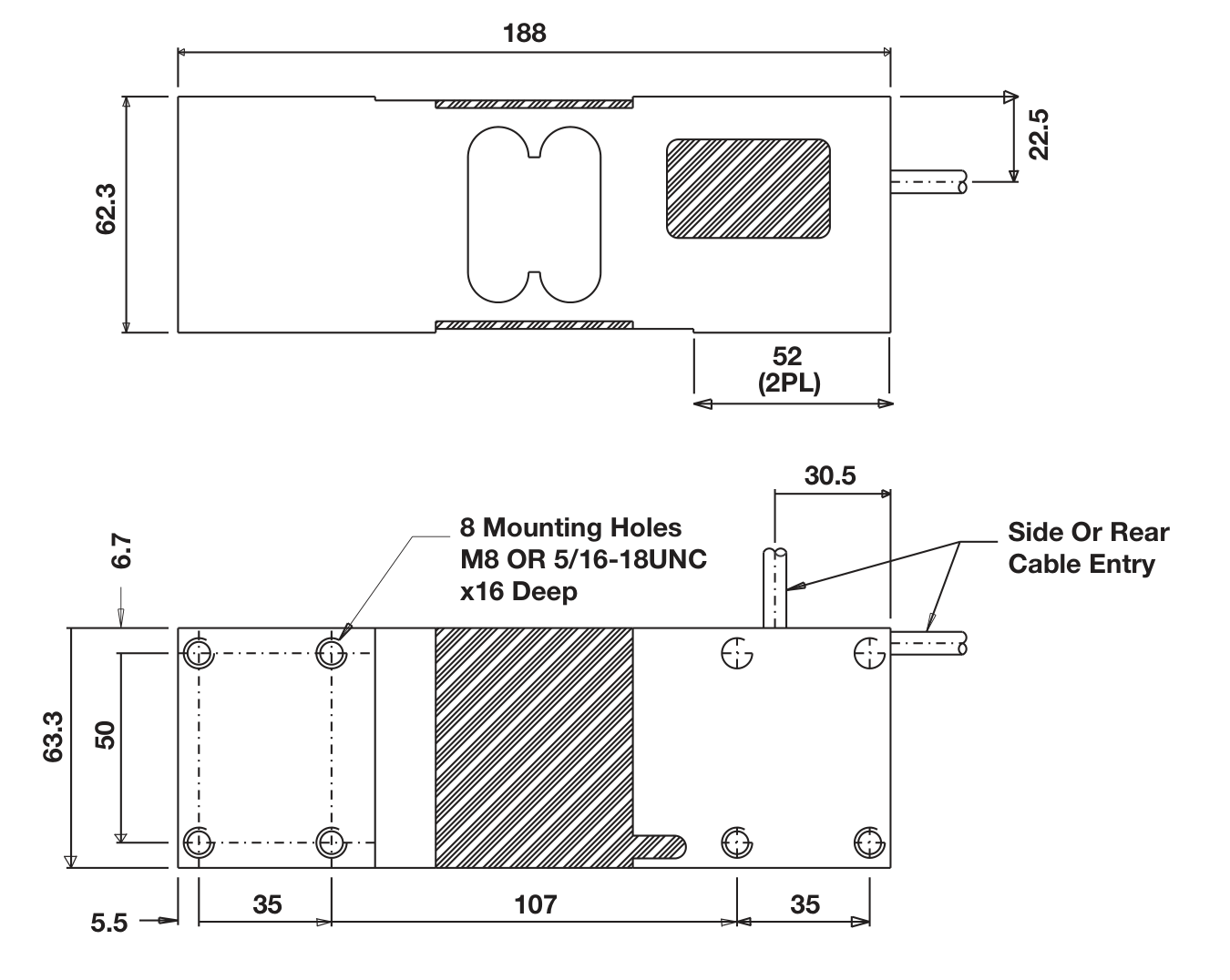 Dibujo de dimensiones: Tedea-Huntleigh 1260-300kg 01260-300K-C3-00X Single Point Load Cell