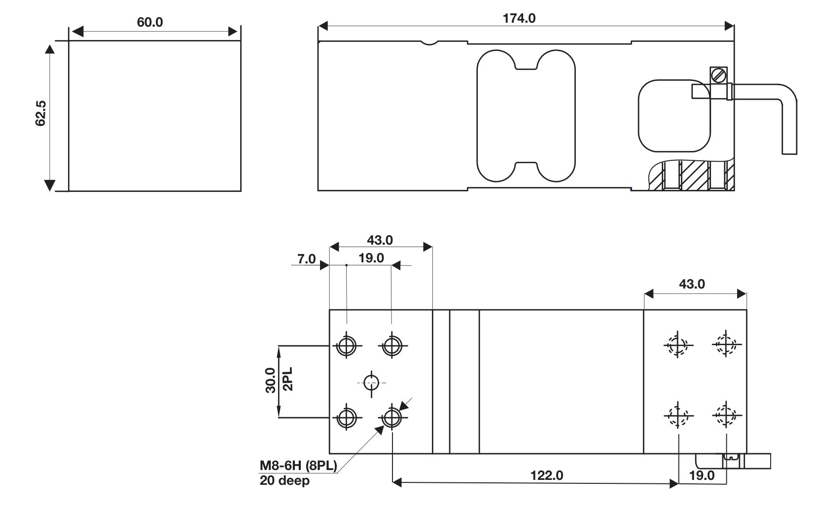 Dibujo de dimensiones: Tedea-Huntleigh 1263-500kg 01263-500K-C3-00X Single Point Load Cell
