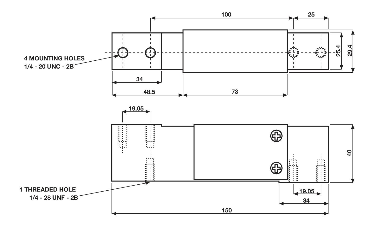 Tedea-Huntleigh 1140 Stainless Steel Single Point Load Cell dimensions drawing