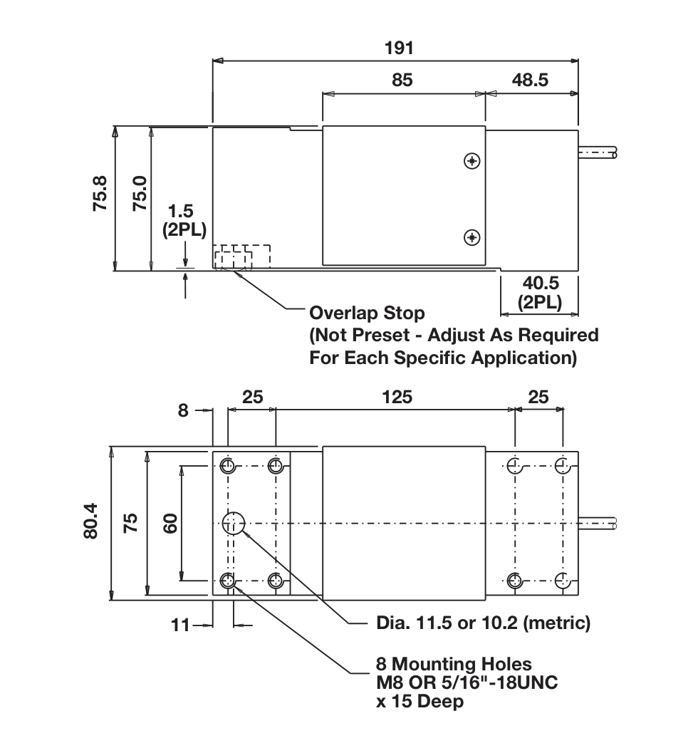 Tedea-Huntleigh 1250-500kg 01250-500K-D5-57F Single Point Load Cell dimensions drawing