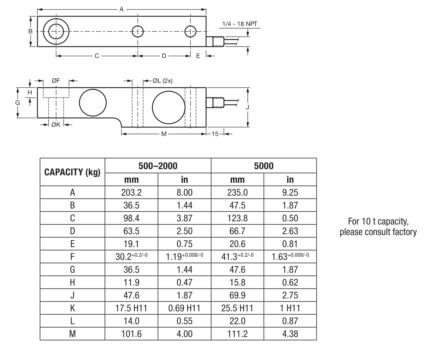 Dibujo de dimensiones: Revere SSB-5Klb 00SSB-005E-B1-00F Shear Beam Load Cell