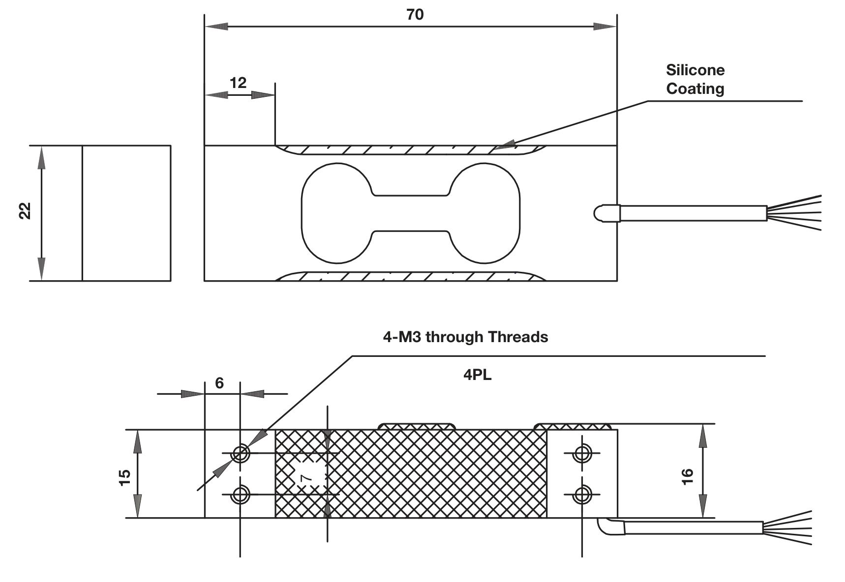 Tedea-Huntleigh 1006-2kg Single-Point Load Cell dimensions drawing