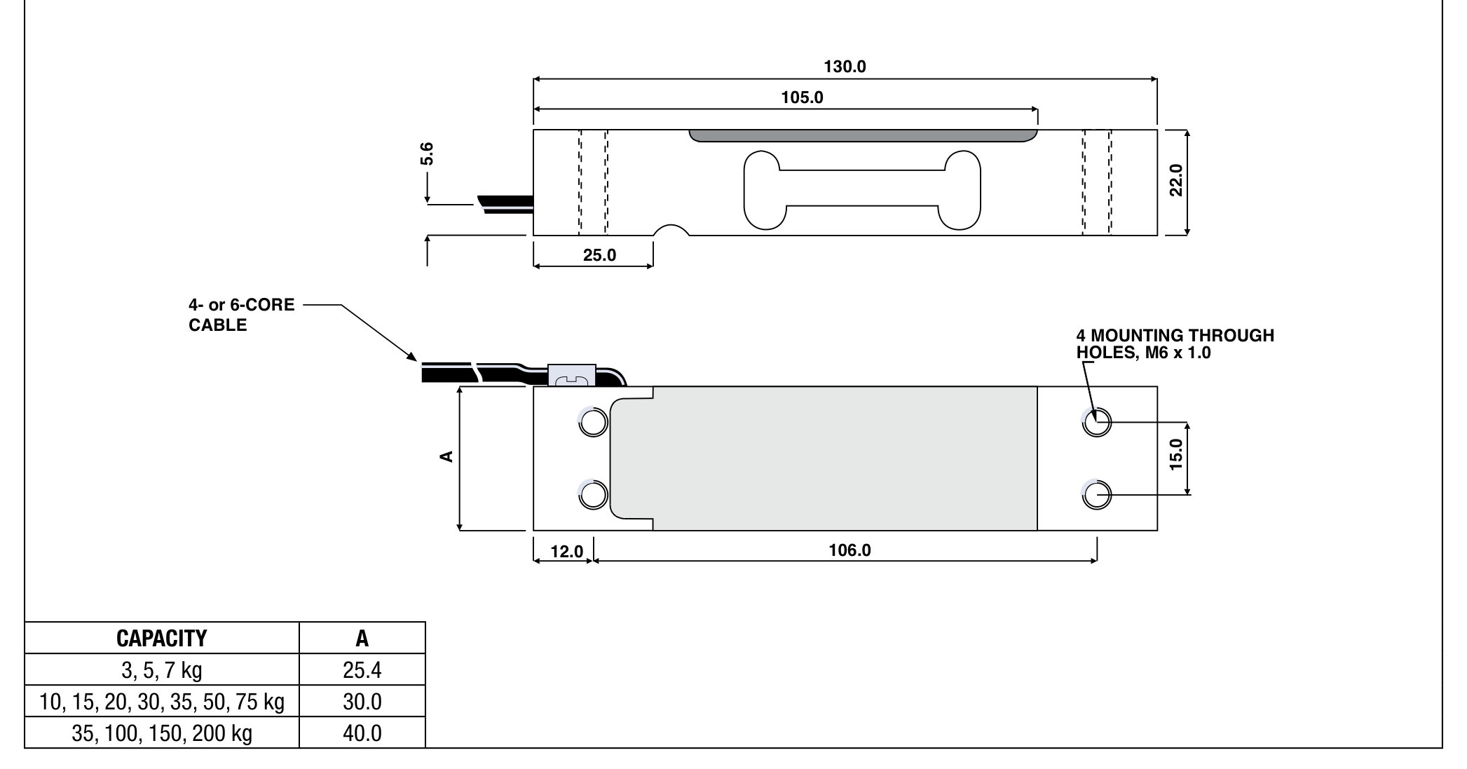 Tedea-Huntleigh 1022-30kg 01022-030K-D5-03F Single Point Load Cell dimensions drawing