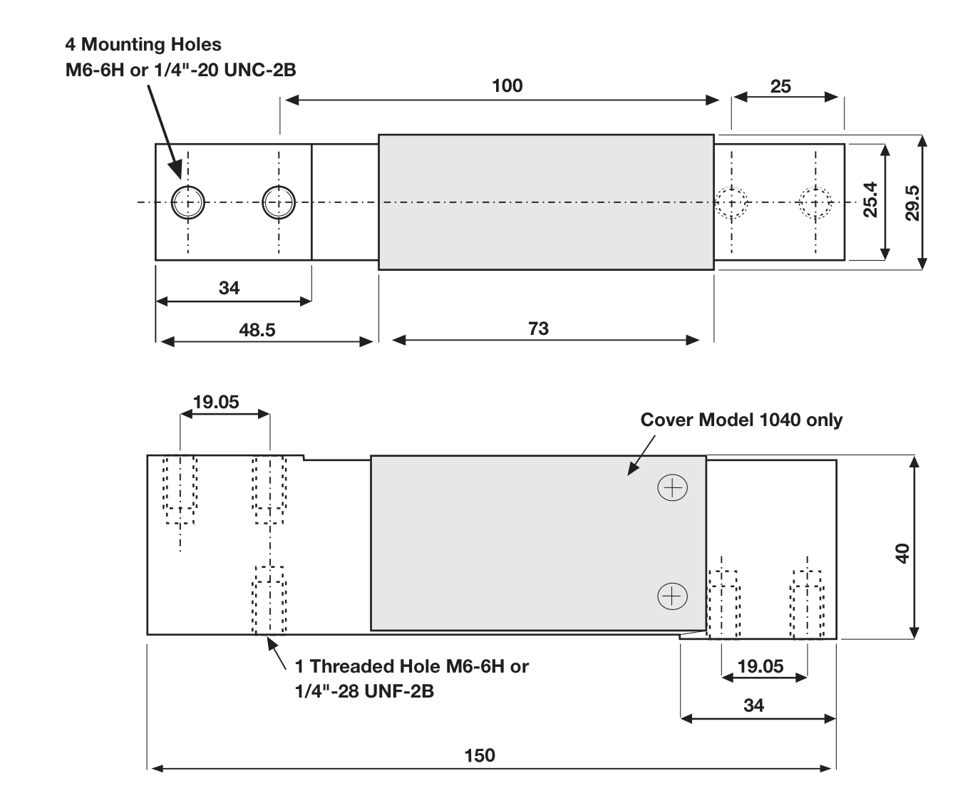 Tedea-Huntleigh 1040-15kg 01040-015K-D5-03X Single Point Load Cell dimensions drawing
