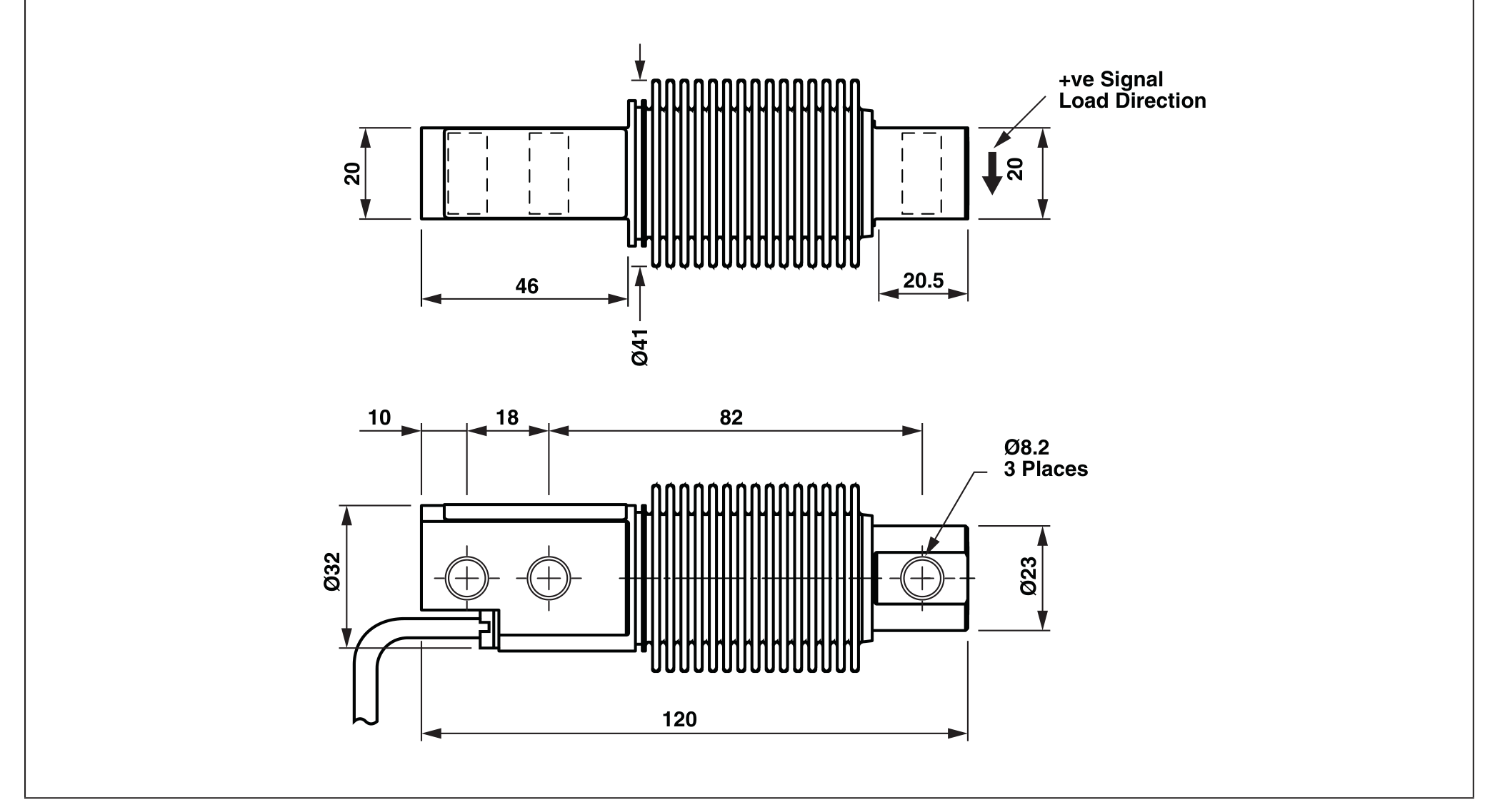 Tedea-Huntleigh 00355-100K-C3-00X 100 kg Shear Beam Load Cell dimensions drawing