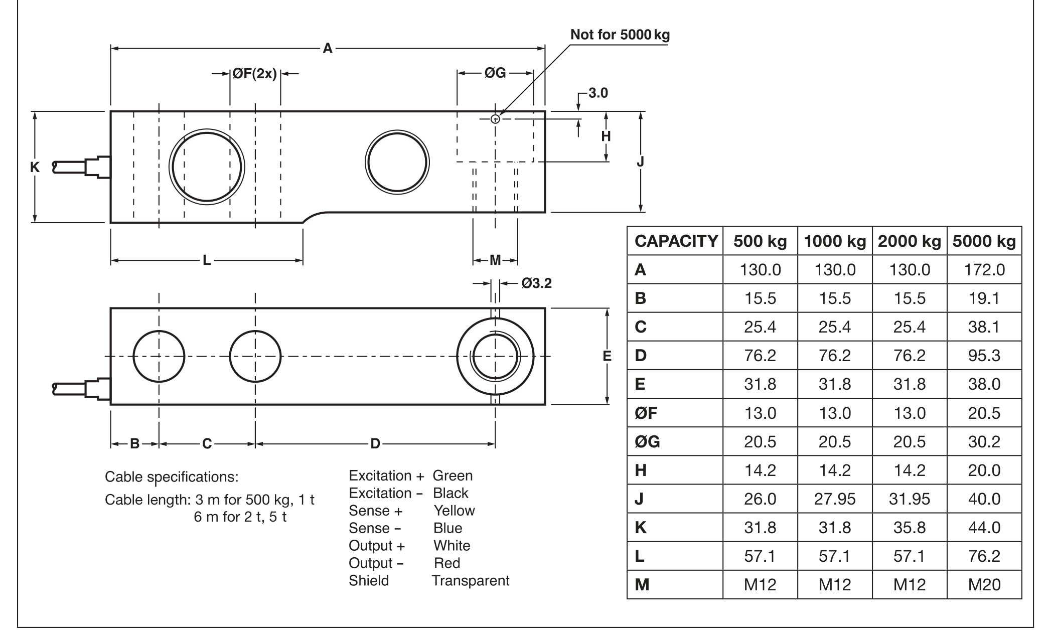 Revere ACB-2t 00ACB-002T-C3-01X Shear Beam Load Cell dimensions drawing