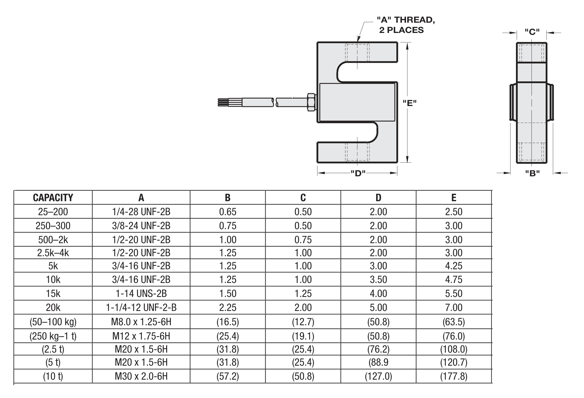 Sensortronics 60050-3Klb 60050-003E-NC-00F S-Type Tension/Compression Load Cell dimensions drawing