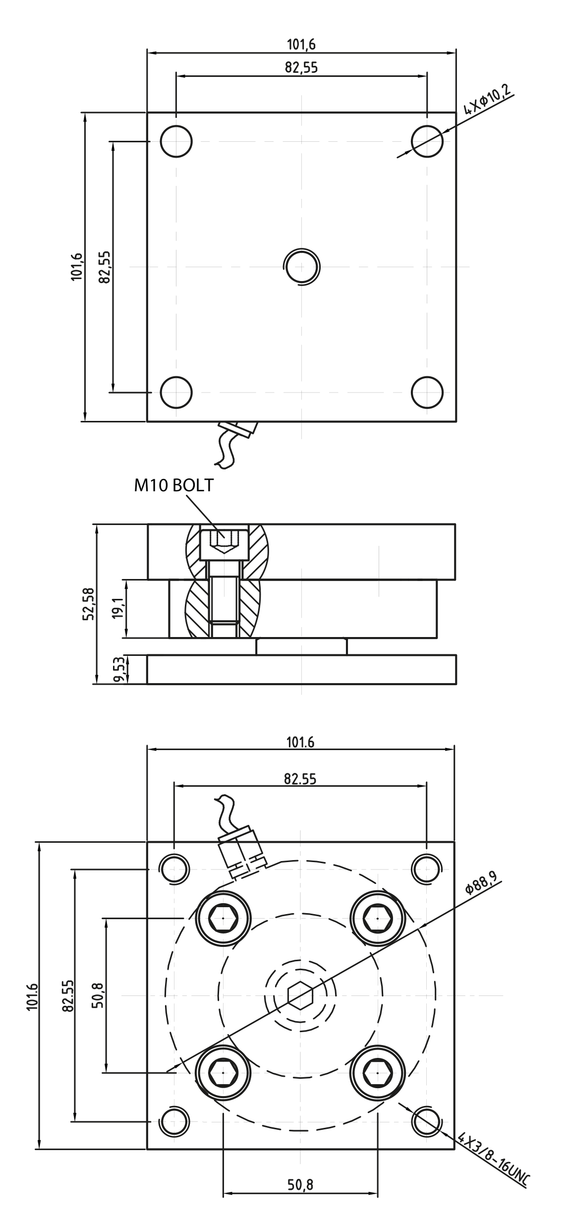BTWM Compression Disk Weight module Kit dimensions drawing