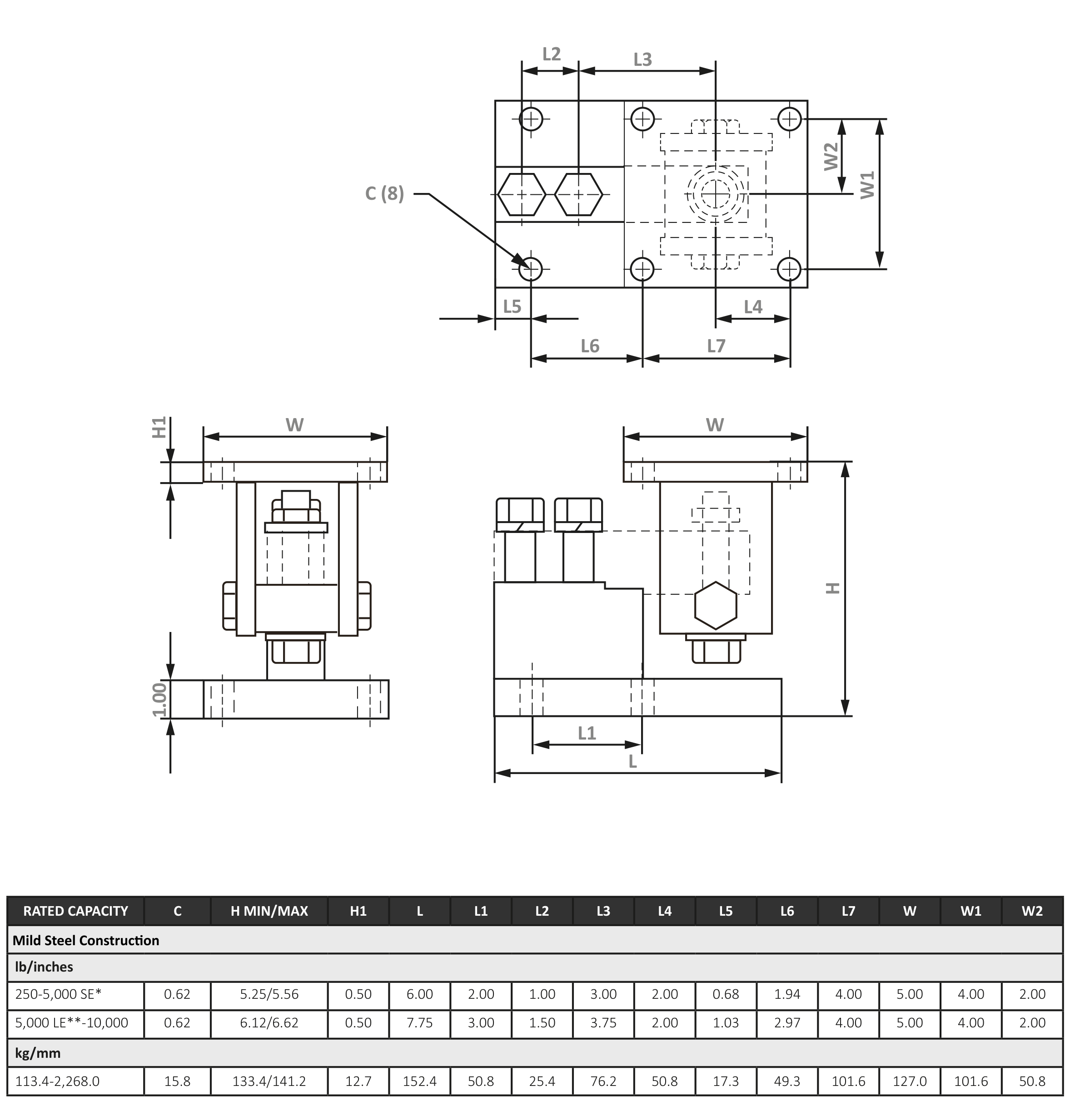 WeightechUSA Mighty Mount H8C Weigh Modules dimensions drawing