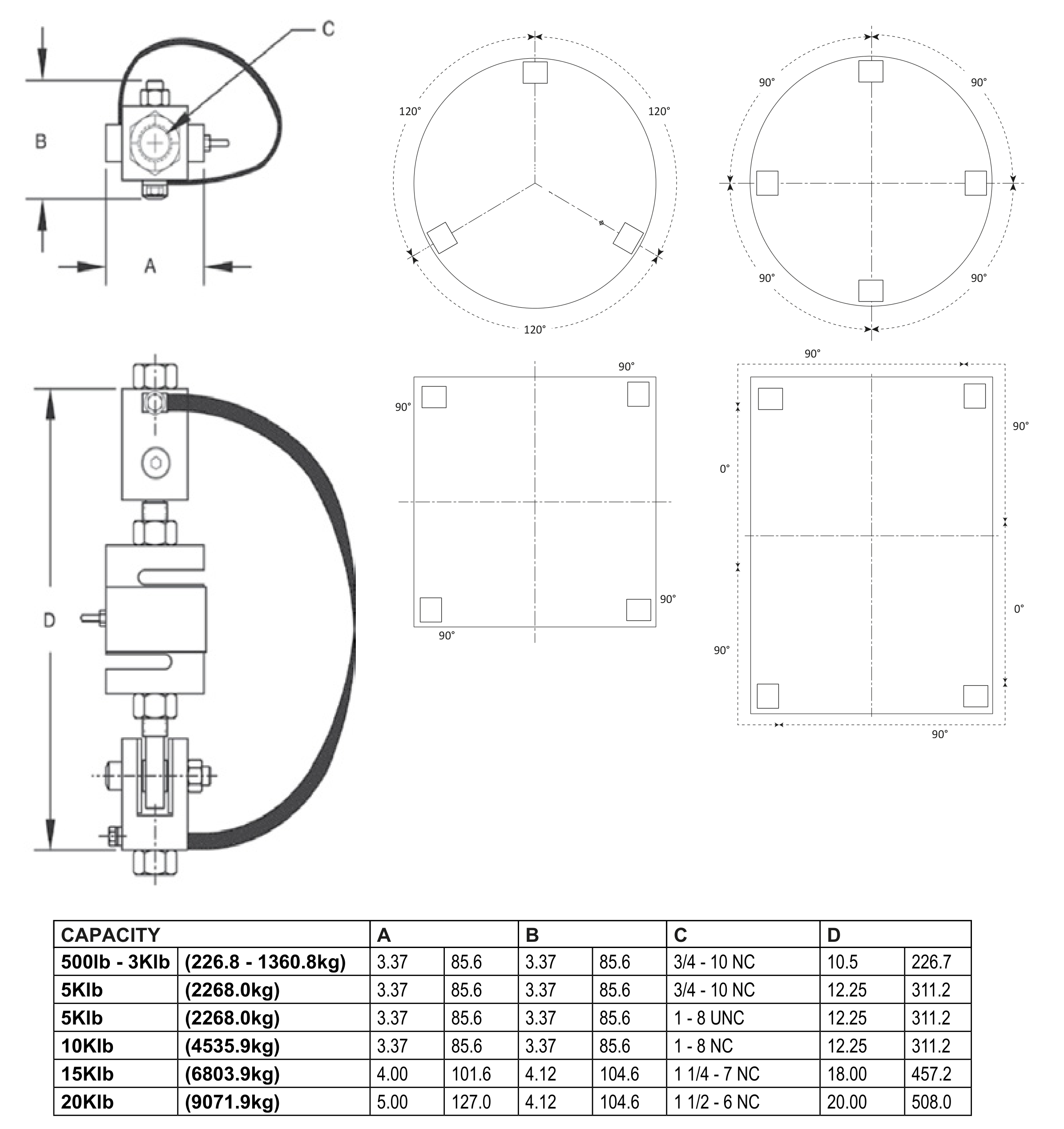 3 S-Type Load Cell - Tension Assembly Kit dimensions drawing
