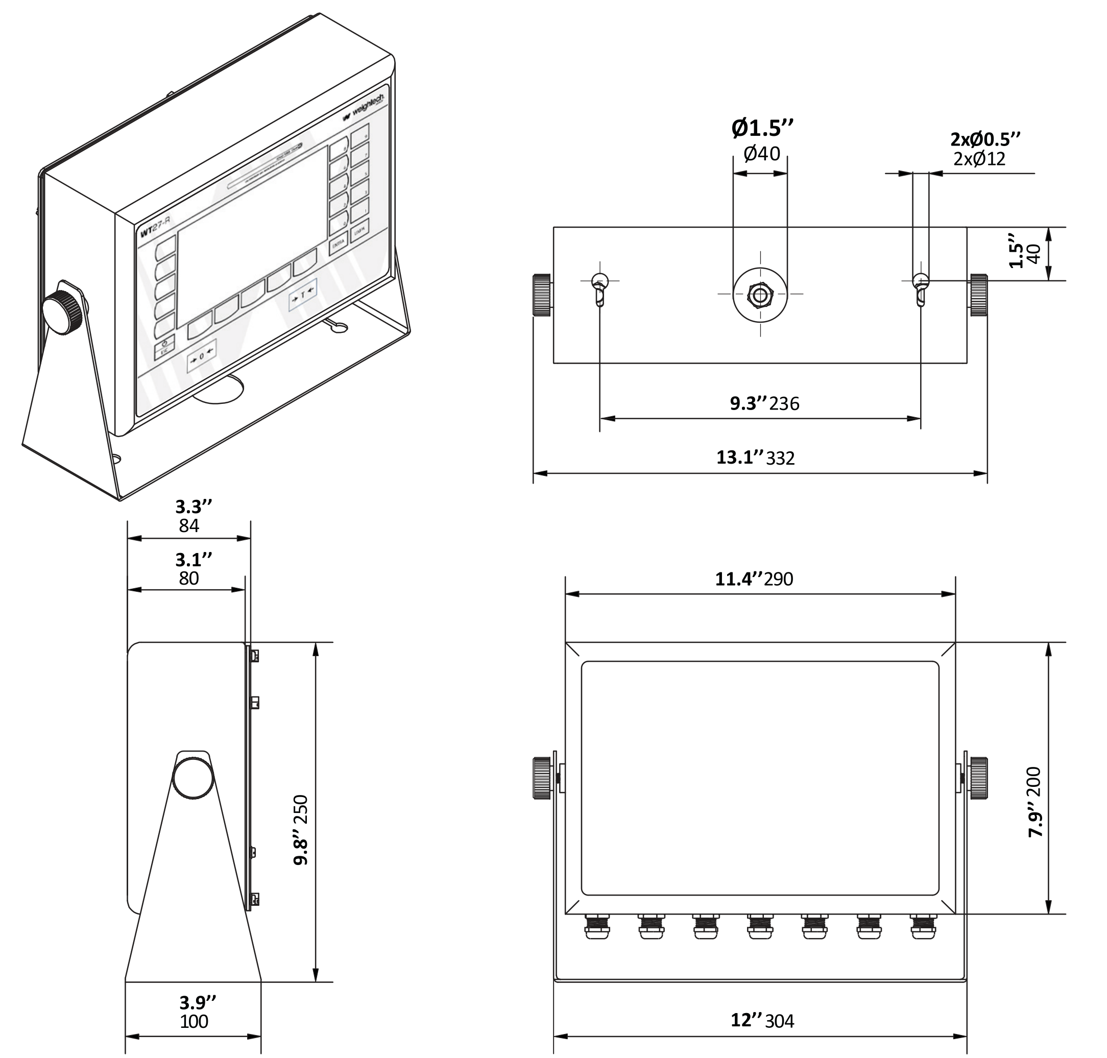 WT27R Digital Weight Indicator for Truck Scales dimensions drawing