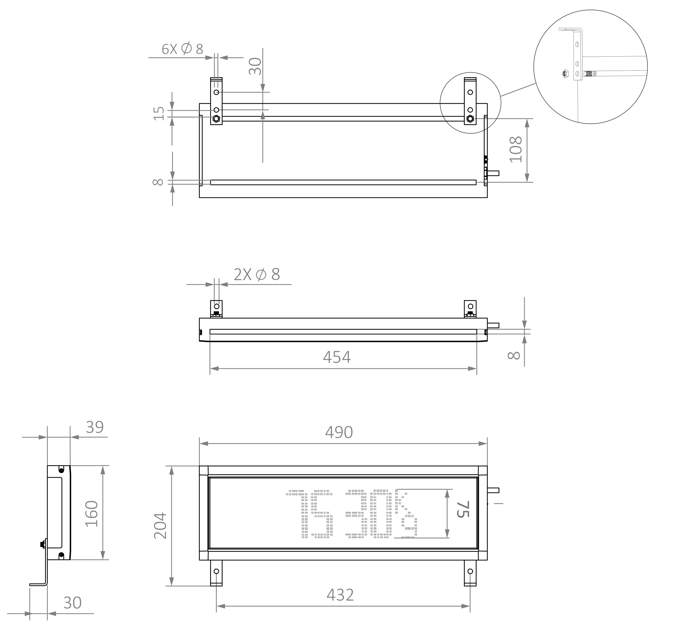 WeightechUSA WT75-30 Remote Display, 75 mm LED Digits, RS232 / Current Loop, 110-250 VAC dimensions drawing