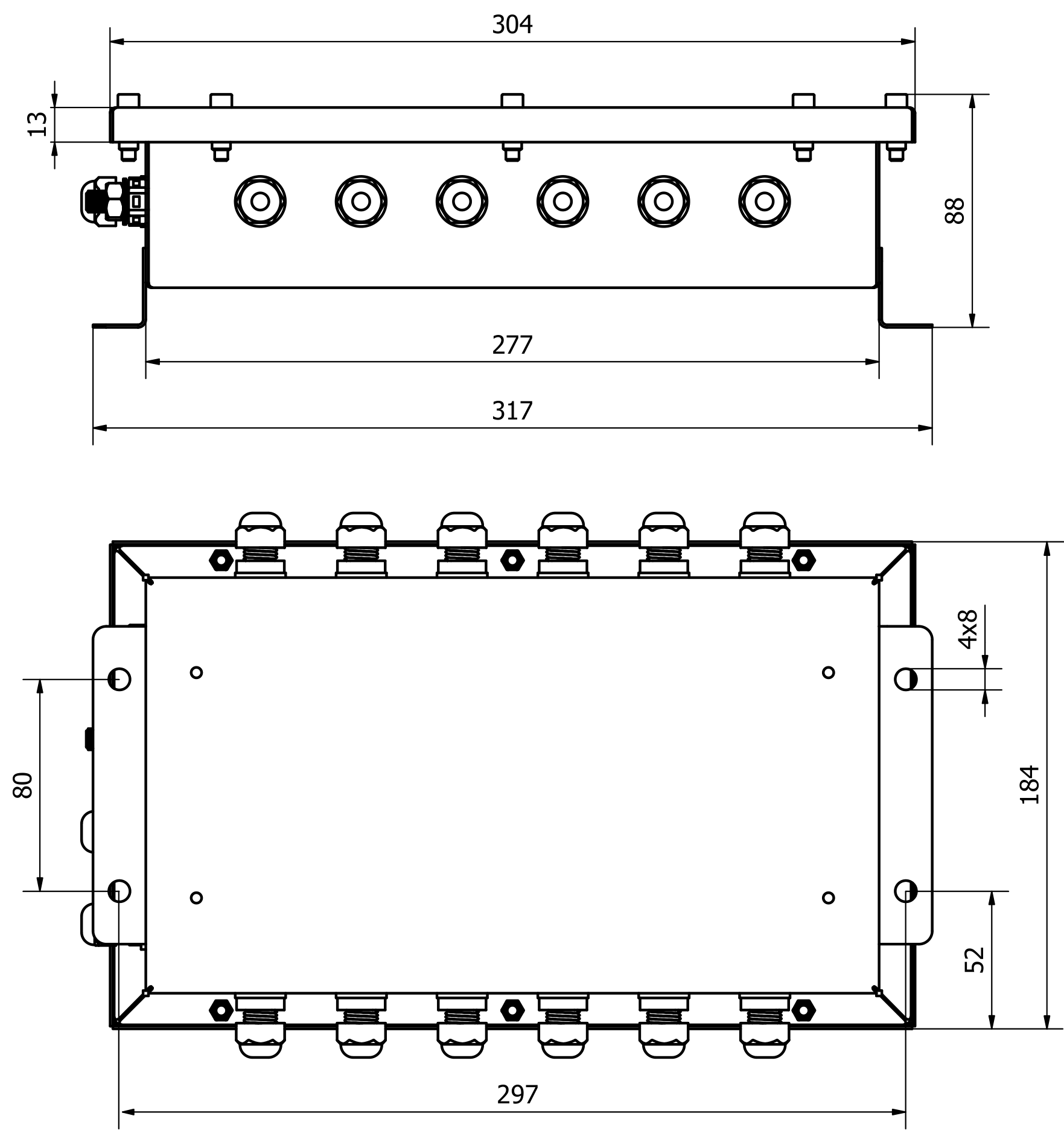 WeightechUSA WTX-12D Stainless Steel Digital Junction Box for 12 Digital Load Cells, IP67 dimensions drawing