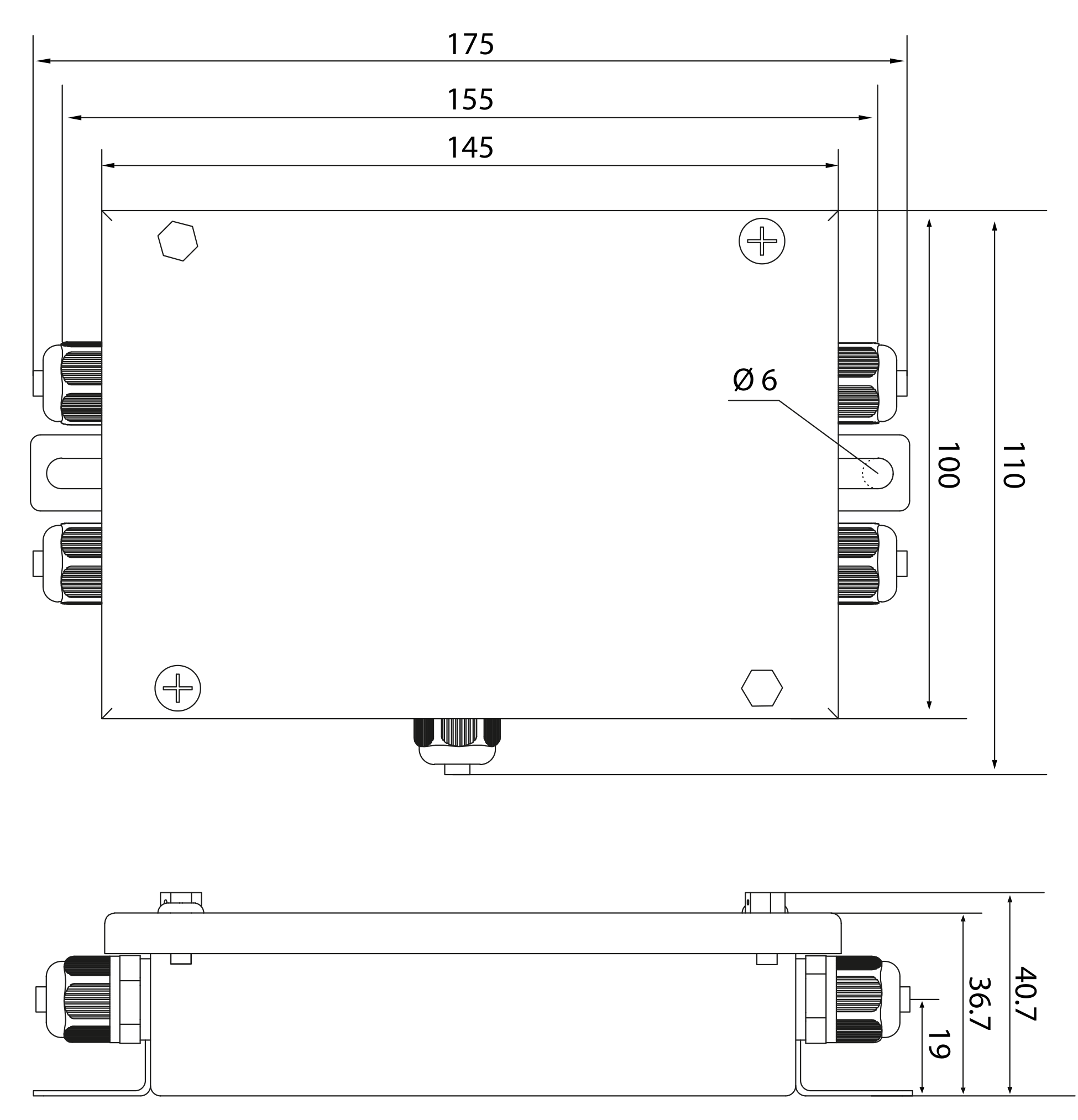 WeightechUSA WTX-4 Stainless Steel Junction Box for 4 Load Cells, IP68 dimensions drawing