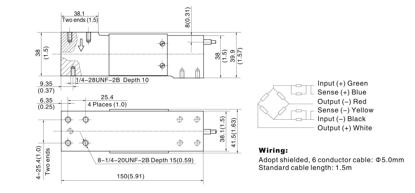 Zemic B6Q 250 kg Single Point Load Cell (B6Q-C3-250kg-1.5B6) outline dimensions drawing