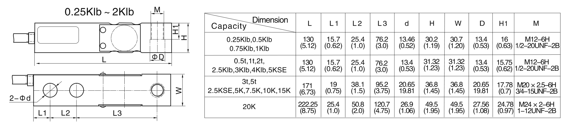 Zemic B8D-N5-5K-6YB shear beam load cell dimensions drawing