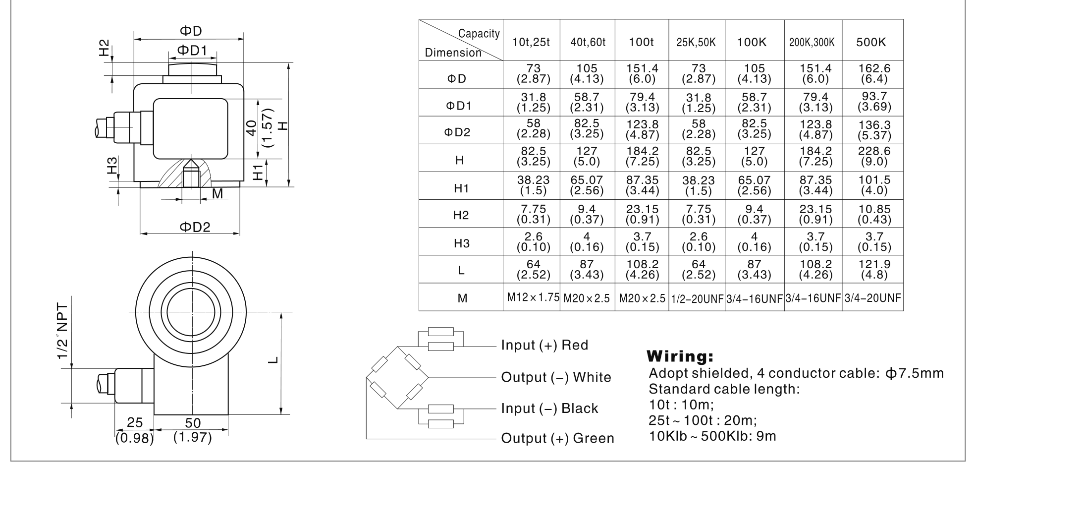 Zemic BM14A-C3-40t-10B-SC compression load cell dimensions drawing