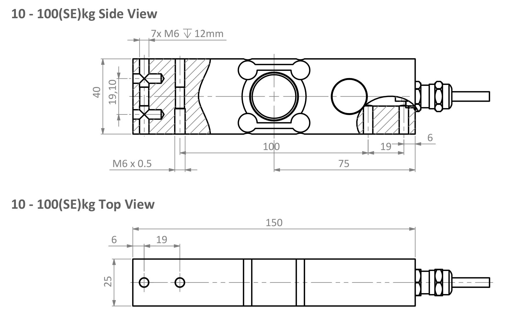 Zemic BM6G-C3-50kgSE-3B 50 kg SE Single Point Load Cell dimensions drawing