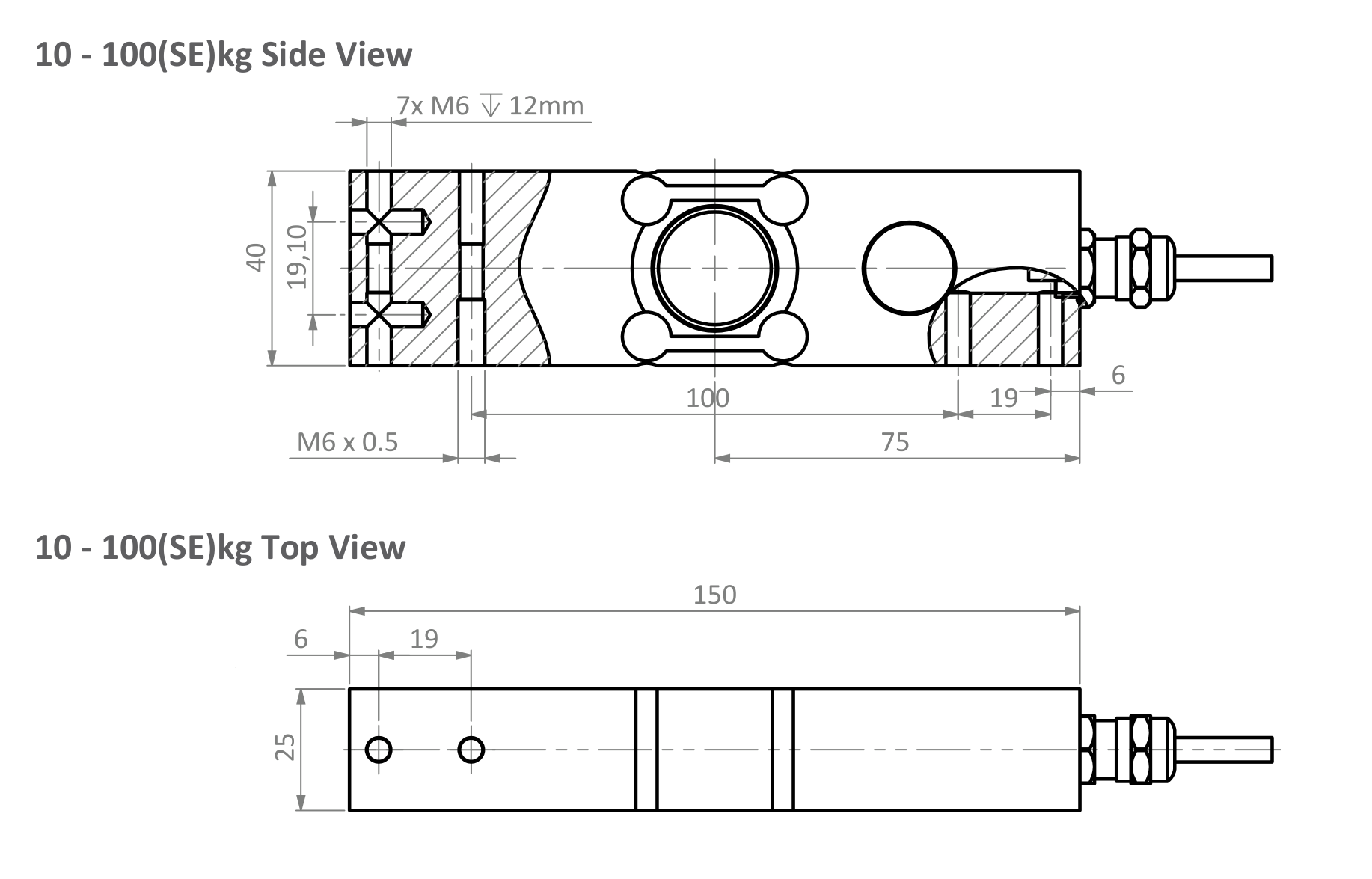 Dibujo de dimensiones: Zemic BM6G Stainless Steel Single Point Load Cell