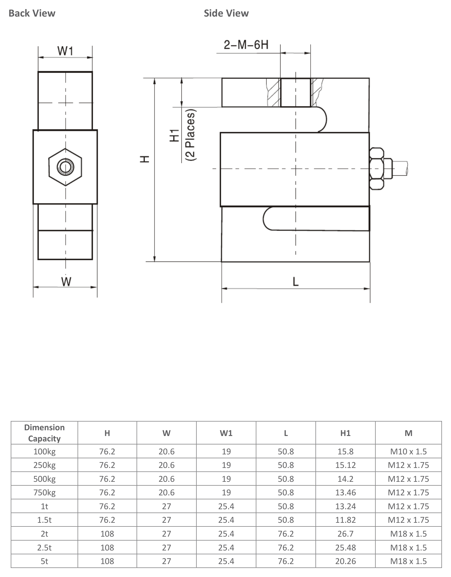 Zemic H3F 500 lb S-Type Load Cell (H3F-N5-500-6YT) outline dimensions drawing